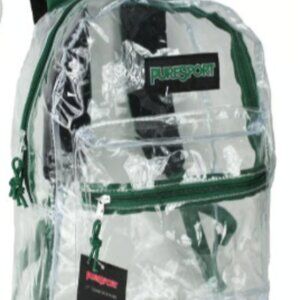 Clear Backpack Green 17" w/ Front Zipper Pocket